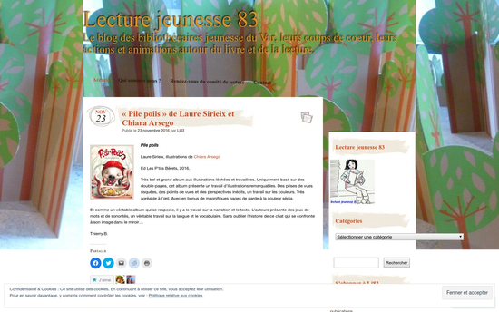 wordpress | Lecture jeunesse 83 Le blog des bibliothécaires jeunesse du Var, leurs coups de coeur, leurs actions et animations autour du livre et de la lecture.
